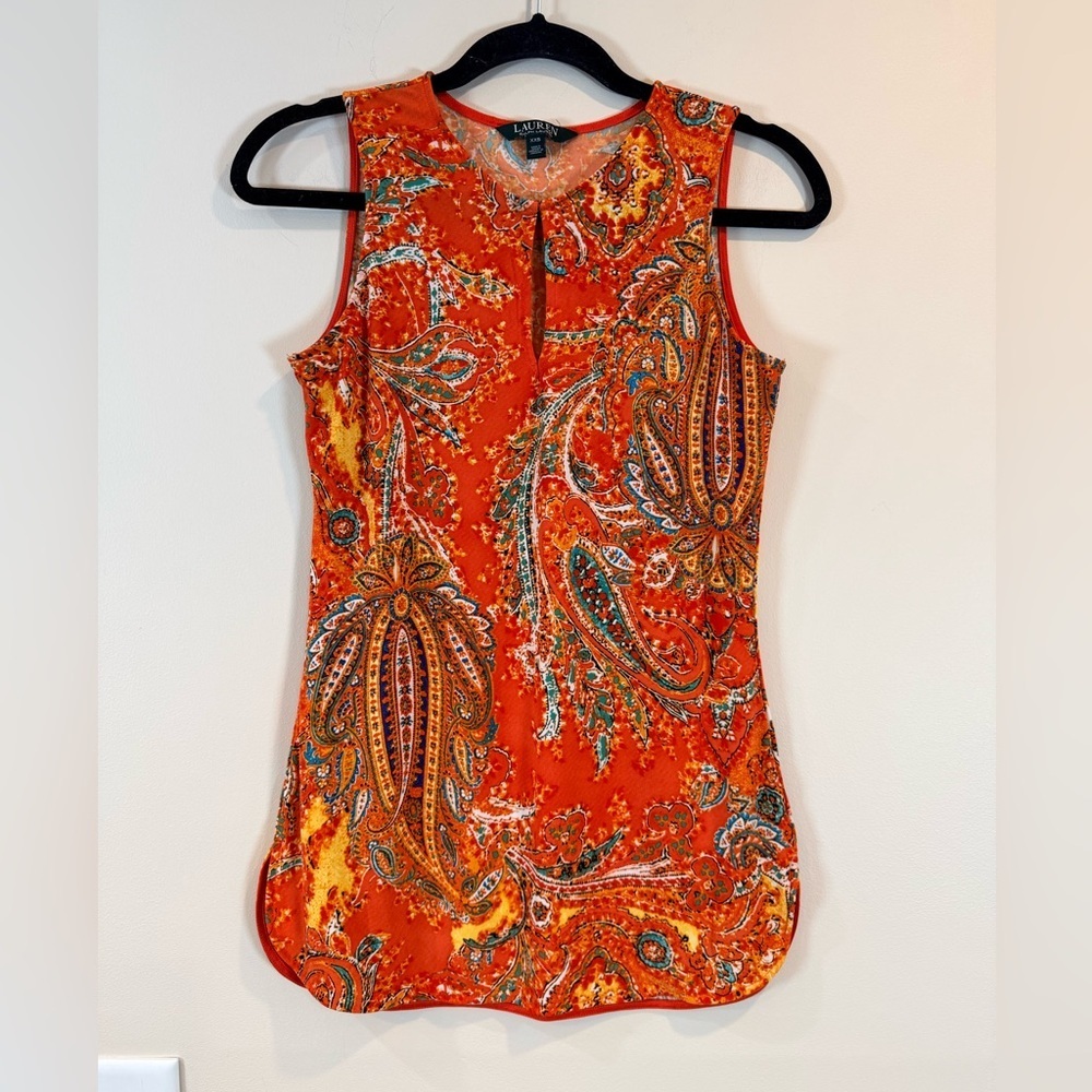 🔥Ralph Lauren Women's Orange Paisley Top Size XXS NWOT 🔥